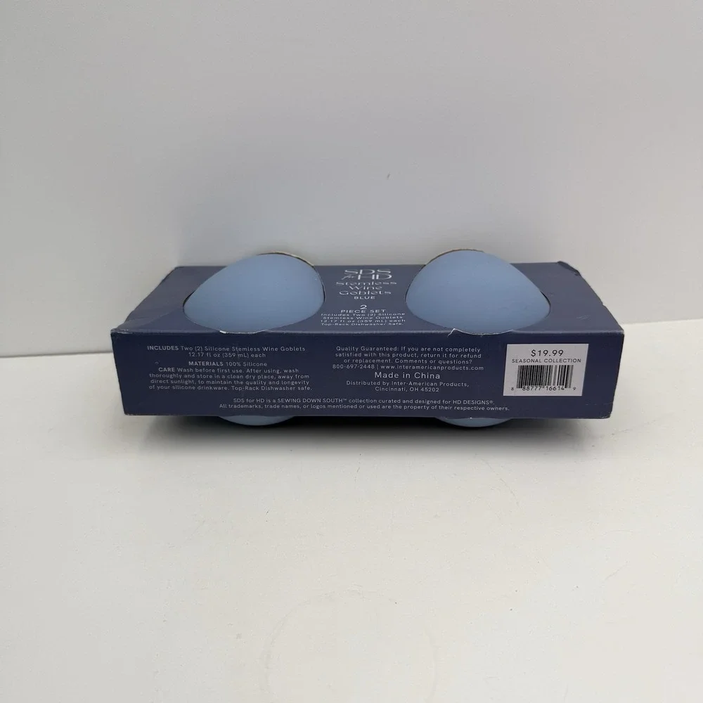 HD Designs Silicone Stemless Wine Tumbler Blue 2-pack Shatterproof Pool Safe